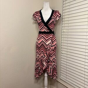 Y2K Bebe black and pink zigzag striped wrap dress XS